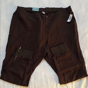 NWT Old Navy Dark Brown Linen Viscose Cargo Trousers